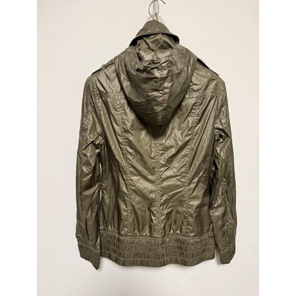 Mackage Jacket Womens Small Olive Hooded Full Zip Windbreaker Leather Trim - Picture 2 of 11